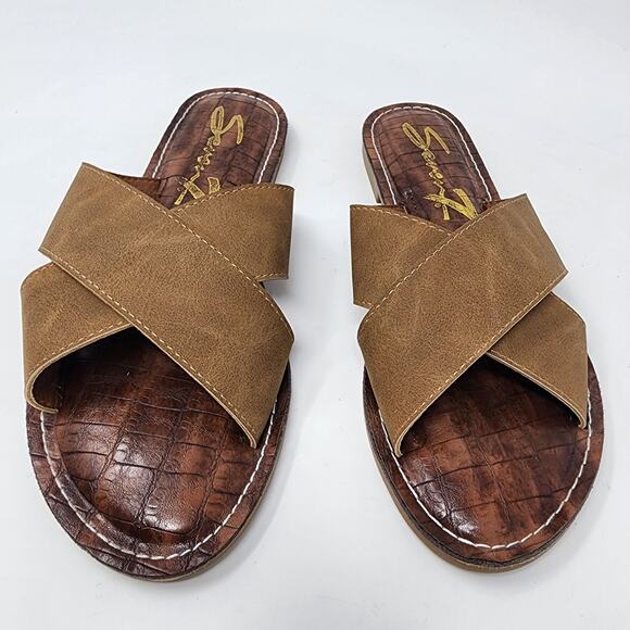 Seven7 Slide Sandals Women 9 Jesse Brown Vegan Leather Cross Strap Padded 2056 - Picture 2 of 8